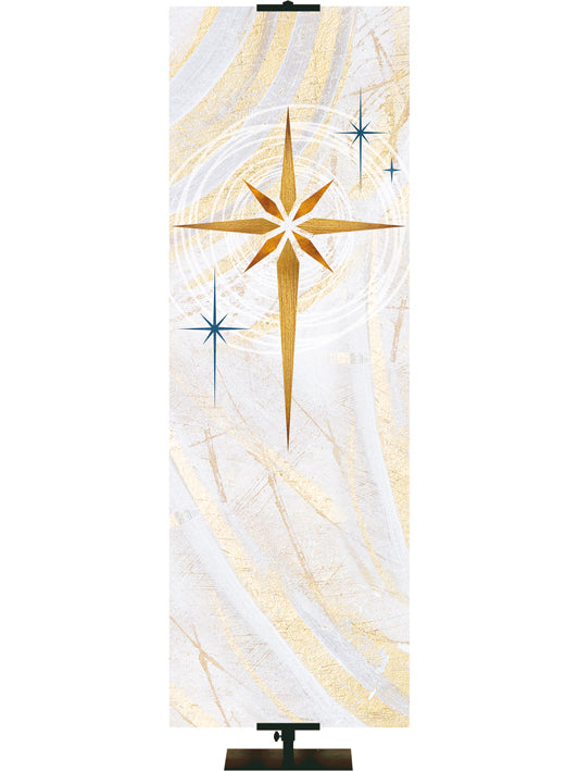 Custom Church Banner Background for Christmas with New Star in Gold on subtle hues of gold, blue and white.