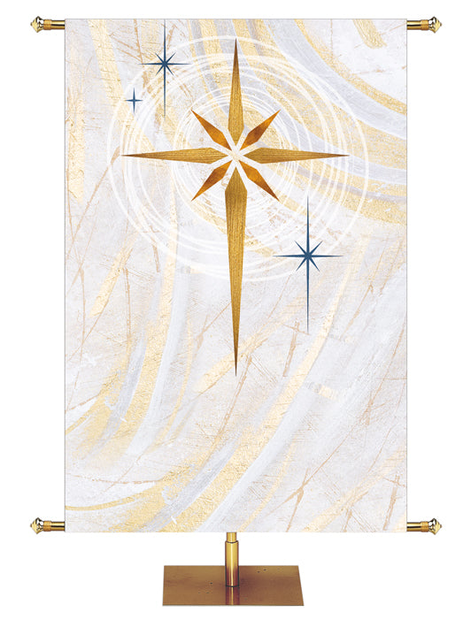 Custom Church Banner Background for Christmas with New Star in Gold on subtle hues of gold, blue and white