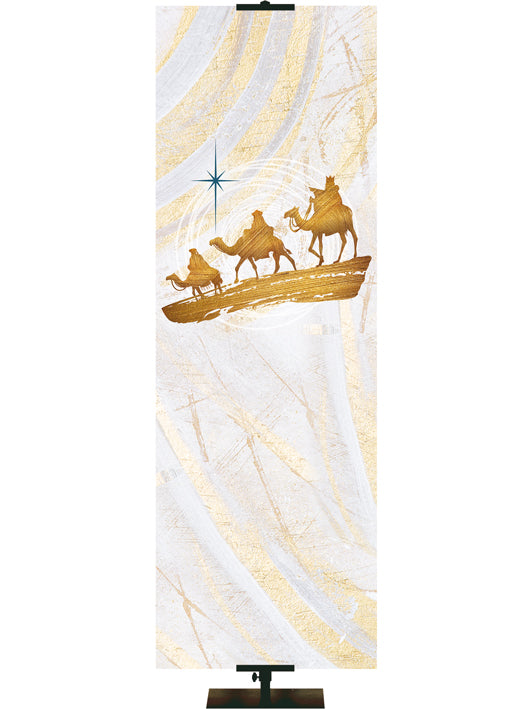 Custom Church Banner Background for Christmas with Three Wisemen and New Star (right) on subtle hues of gold, blue and white