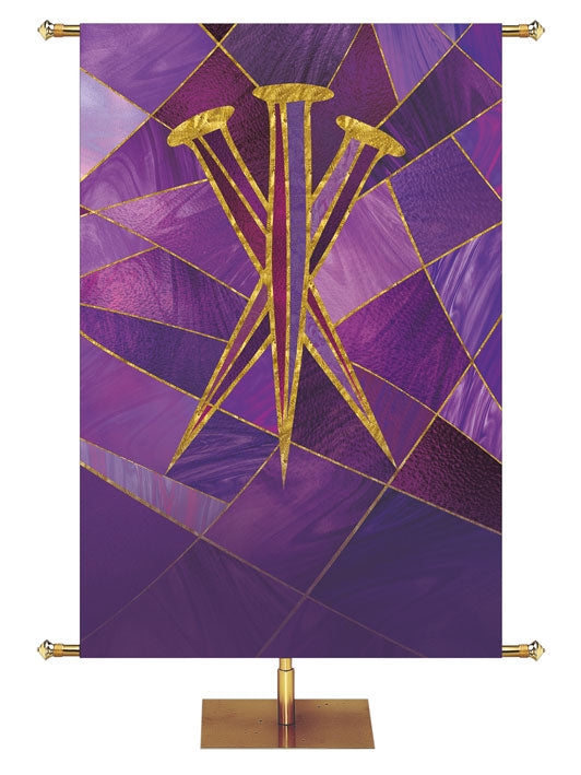 Custom Church Banner Background Luminescent Easter with Three Nails Symbol in the look of stained glass