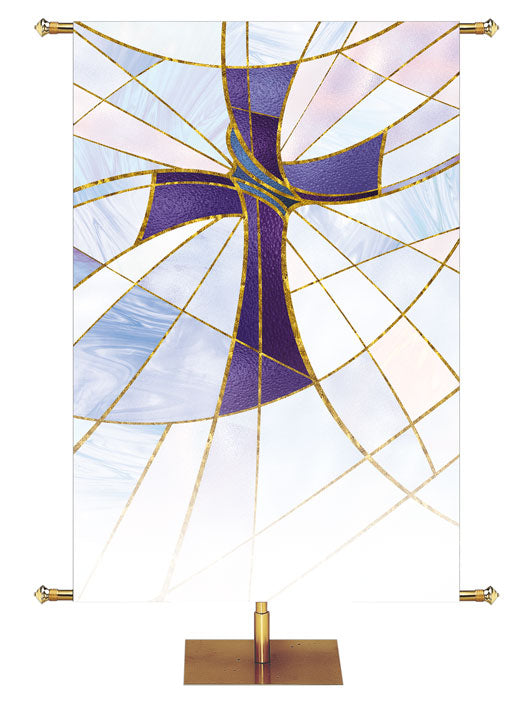 Custom Church Banner Background Luminescent Easter with Cross Symbol in the look of stained glass