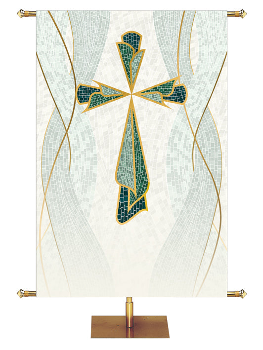 Custom Church Banner Background with Cross Symbol in the look of classic Christian Mosaic Art