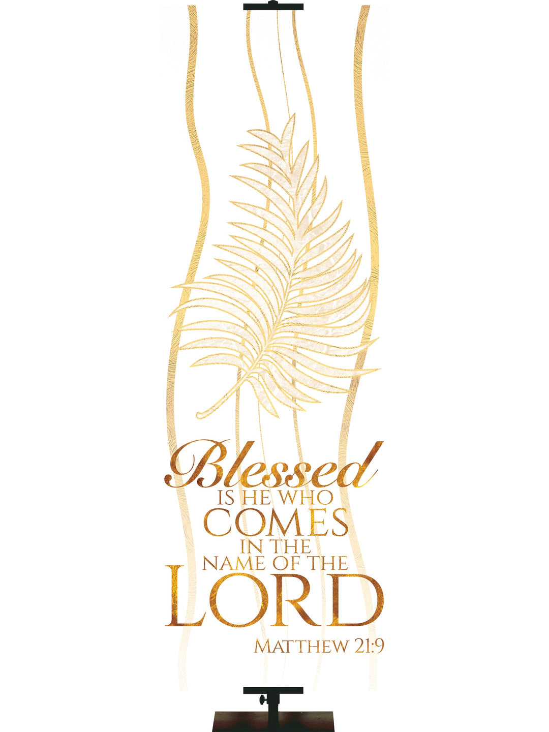 Experiencing God Symbols and Phrases Palm, Blessed Is He Overstock Clearance Banner 2 ft x 6 ft White