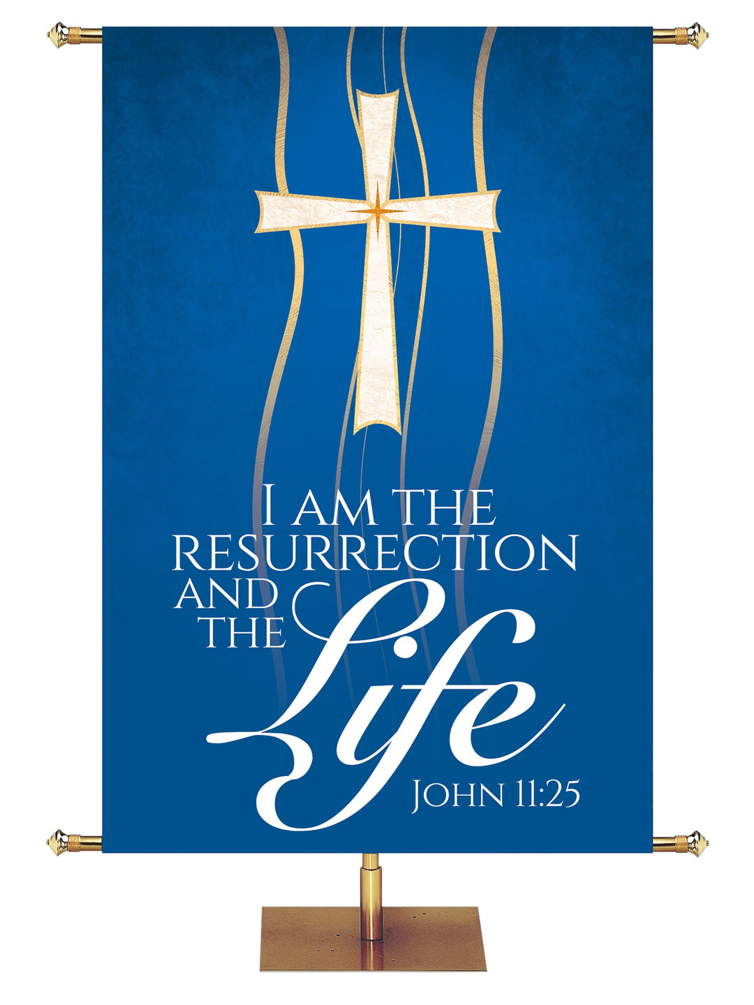 Experiencing God Symbols and Phrases Cross, Resurrection And The Life Overstock Clearance Banner 3 ft x 5 ft Blue