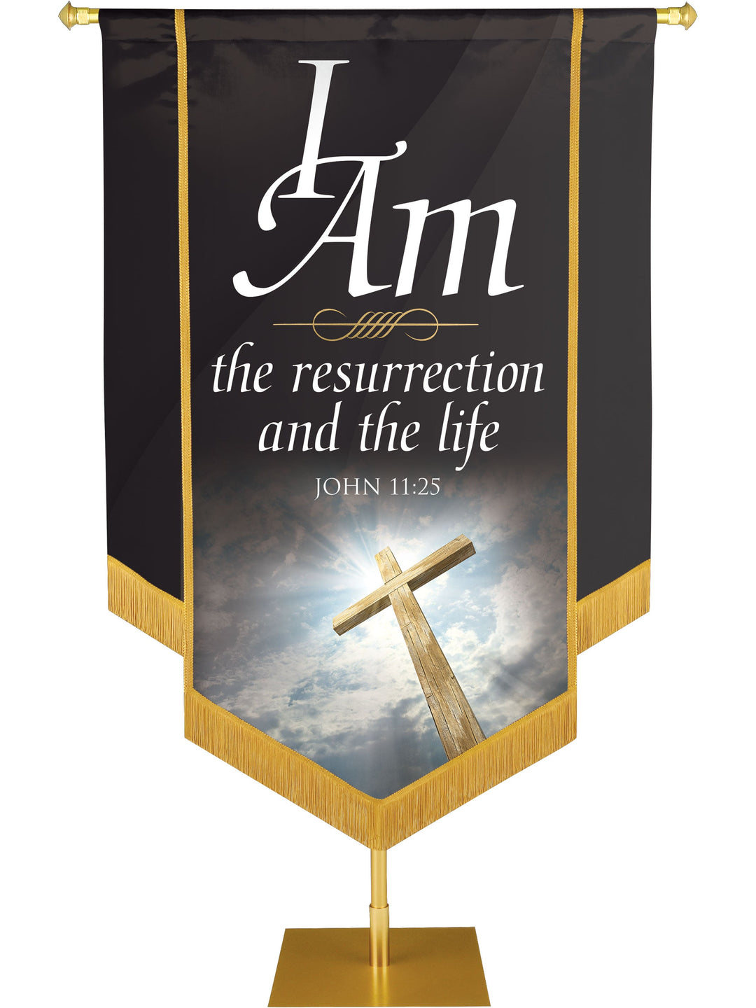 I Am Resurrection Embellished Banner Overstock Clearance Banner 3 ft 6 in x 5 ft Black