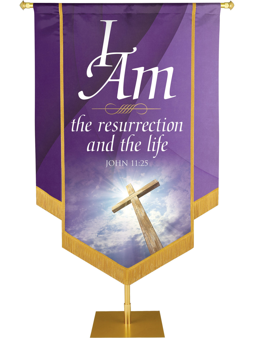 I Am Resurrection Embellished Banner Overstock Clearance Banner 5 ft x 7 ft Purple