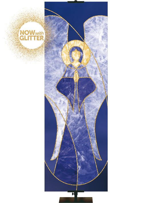 Angel with Glitter Accents on Blue Colors of the Liturgy Church Banner