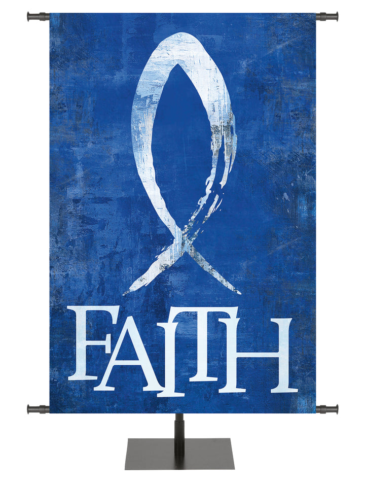 Brush Strokes of Faith Fish and Faith - Year Round Banners - PraiseBanners