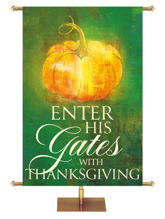 Custom Banner Background Brush Strokes of Autumn painted style left pumpkin on green 