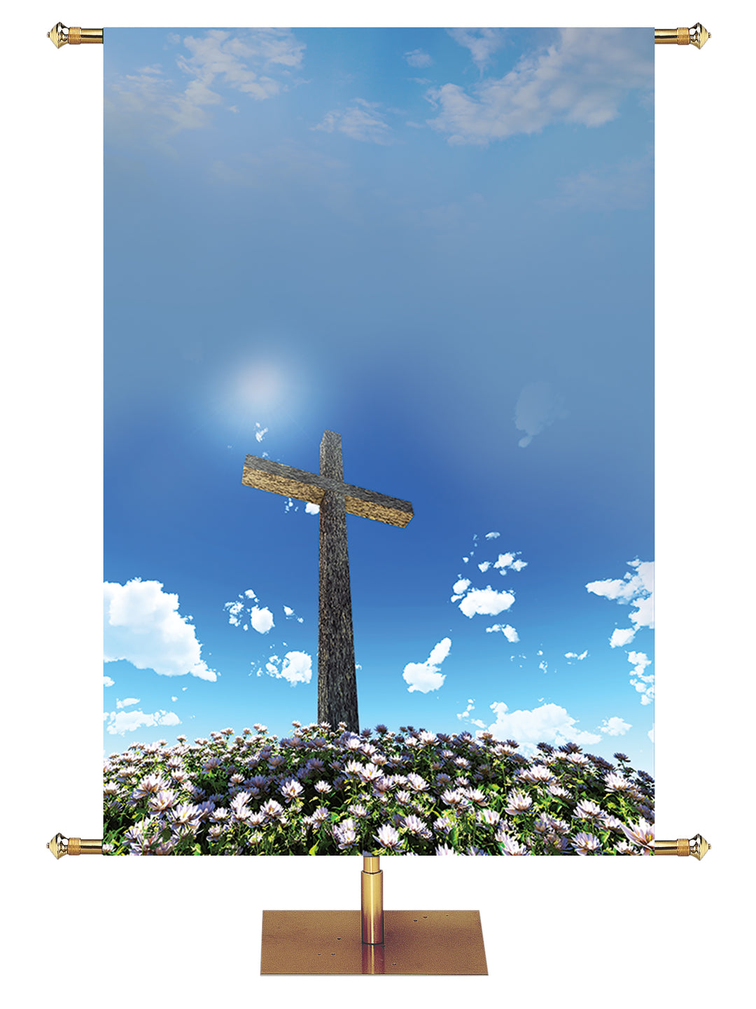 Custom Flowers Cross Blue Sky Contemporary Easter - Custom Easter Banners - PraiseBanners