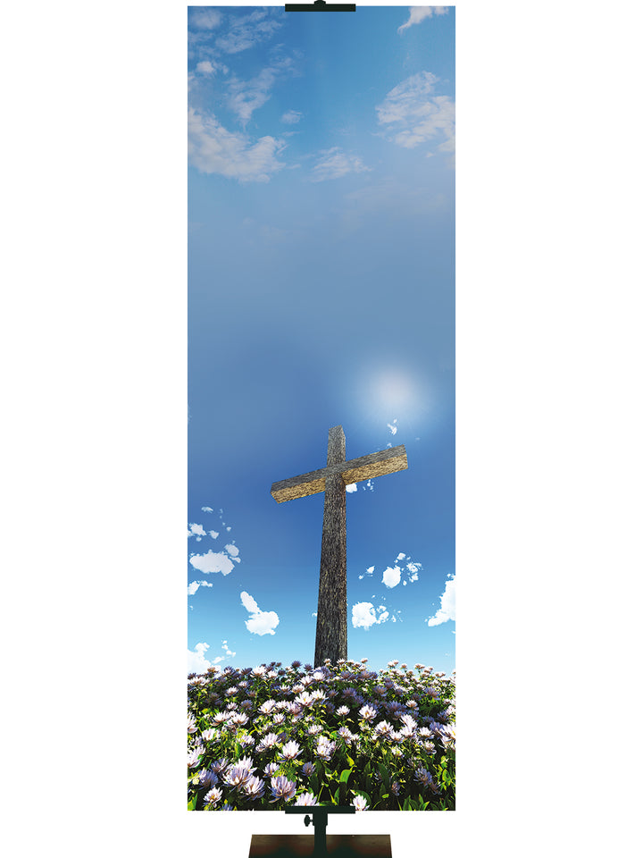 Custom Blue Sky Cross Flowers Contemporary Easter - Custom Easter Banners - PraiseBanners