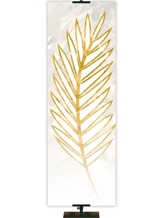 Custom Church Banner with gold stylized Palm leaf on White Right format