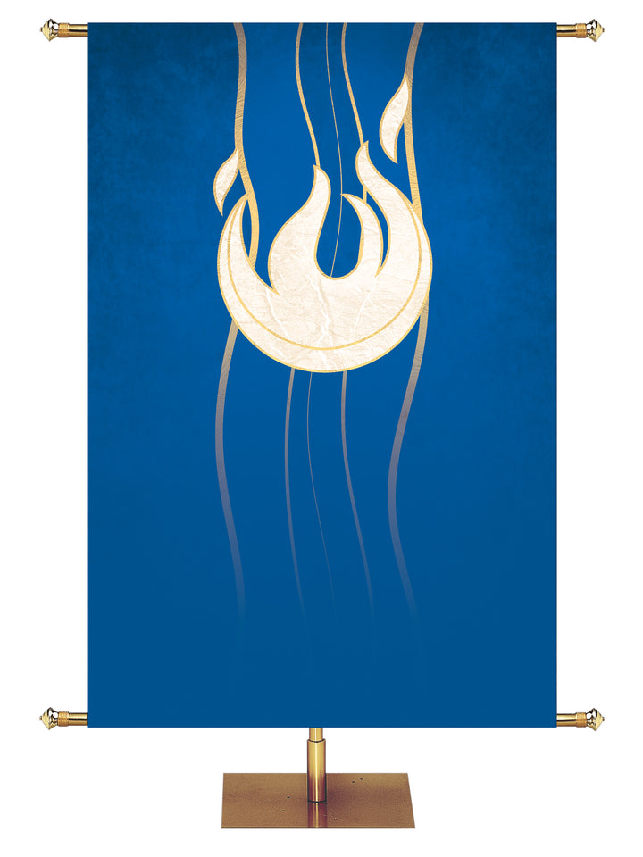 Custom Experiencing God Symbol Flame Banner in Blue, Green, Red, Purple and White