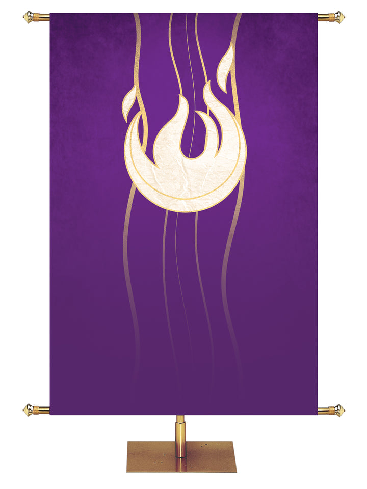 Custom Experiencing God Symbol Flame Banner in Blue, Green, Red, Purple and White