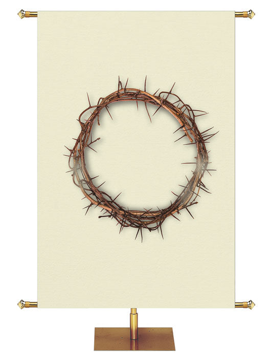 Custom Church Banner for Easter. Crown of Thorns on Off White Banner