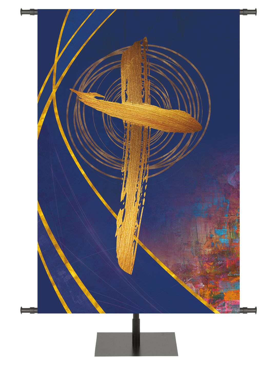 Custom Banner Background Graceful Liturgy Cross in Blue, Green, Purple and Red with golden highlights