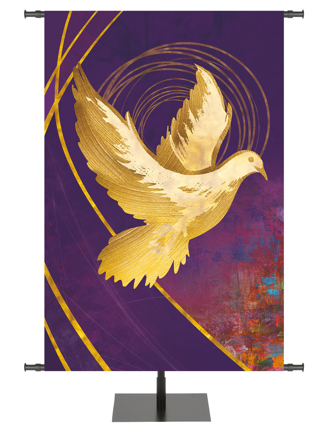 Custom Banner Background Graceful Liturgy Dove in Blue, Green, Purple and Red with golden highlights