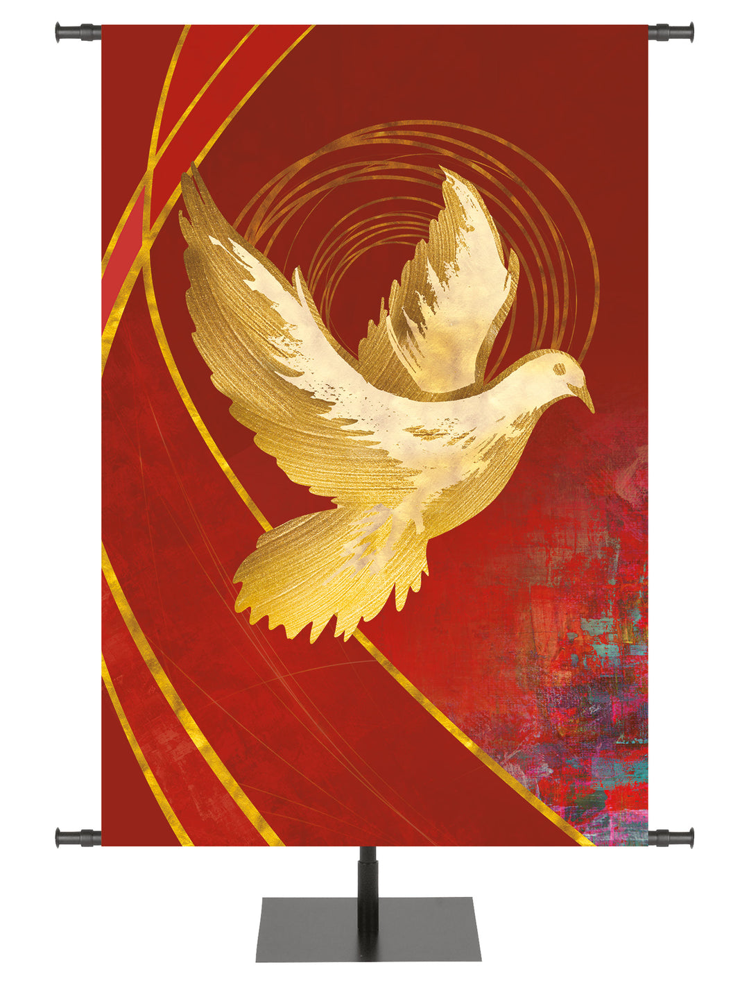 Custom Banner Background Graceful Liturgy Dove in Blue, Green, Purple and Red with golden highlights