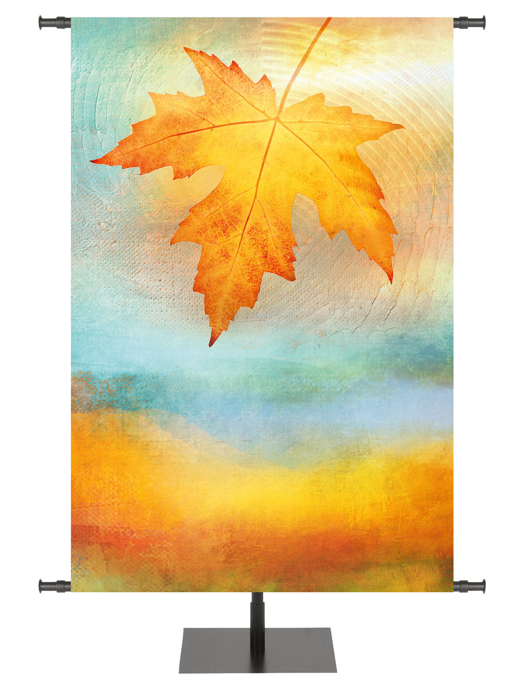 A Joyous Autumn Custom Banner with Fall Maple Leaf on watercolor background