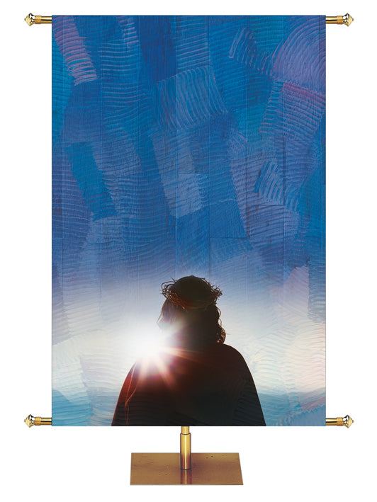 Custom Church Banner Background with Silhouette of Christ on blue