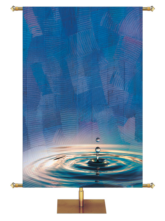 Custom Church Banner Background with Raindrop in pool of water on blue