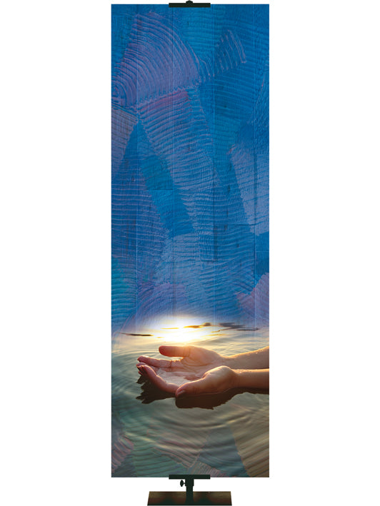 Custom Church Banner Background with Hands and pool of water on blue