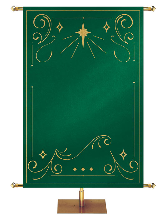 Custom Banner Background Shimmering Christmas in Green with the New Star top center and border of gold accents