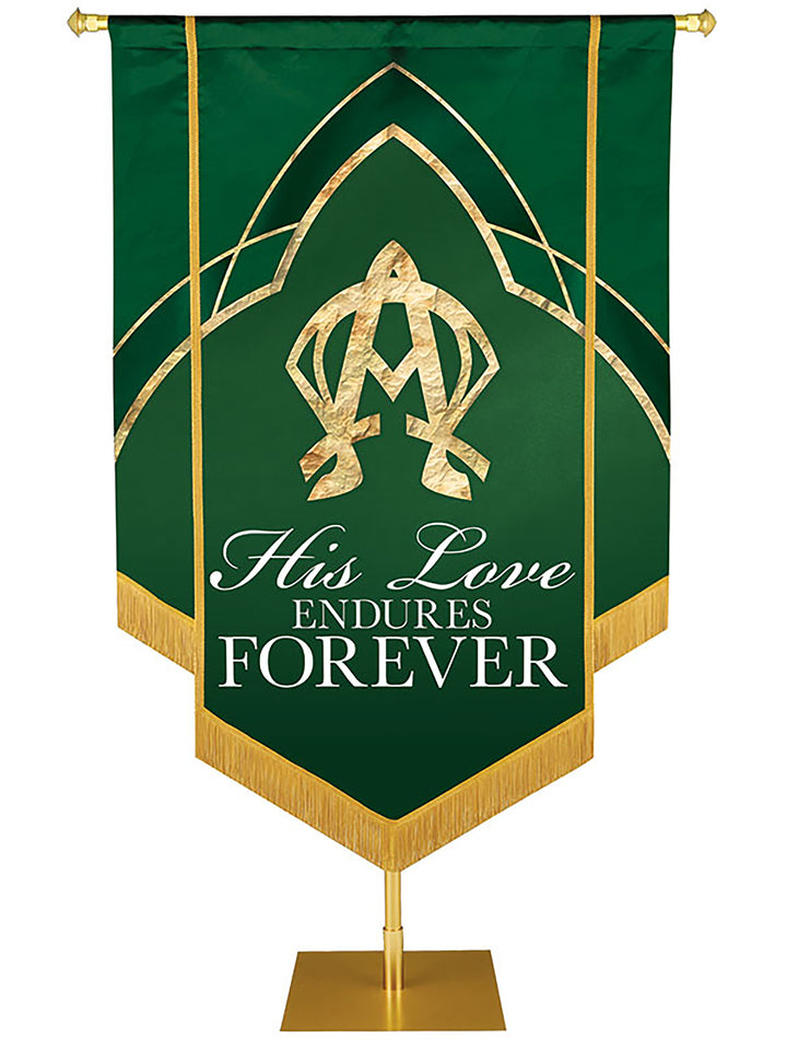 Eternal Emblems of Faith His Love Endures Forever Embellished Banner - Handcrafted Banners - PraiseBanners