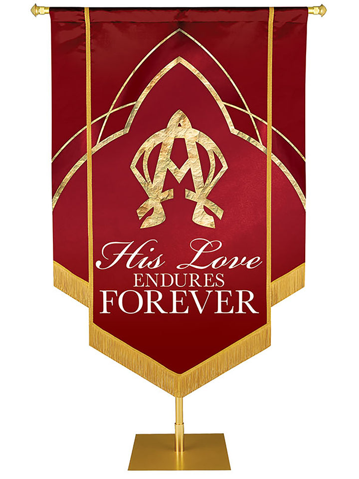 Eternal Emblems of Faith His Love Endures Forever Embellished Banner - Handcrafted Banners - PraiseBanners