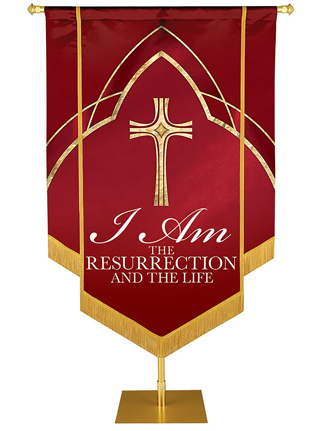 Eternal Emblems of Faith Resurrection And The Life Embellished Banner - Handcrafted Banners - PraiseBanners