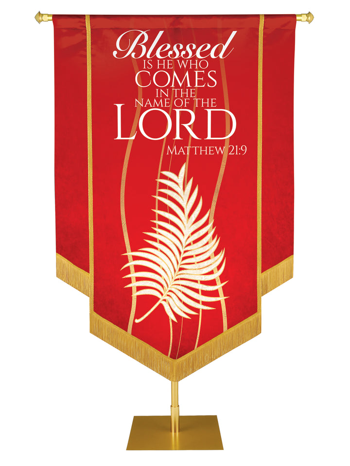 Experiencing God Palm, Blessed Is He Embellished Banner - Handcrafted Banners - PraiseBanners