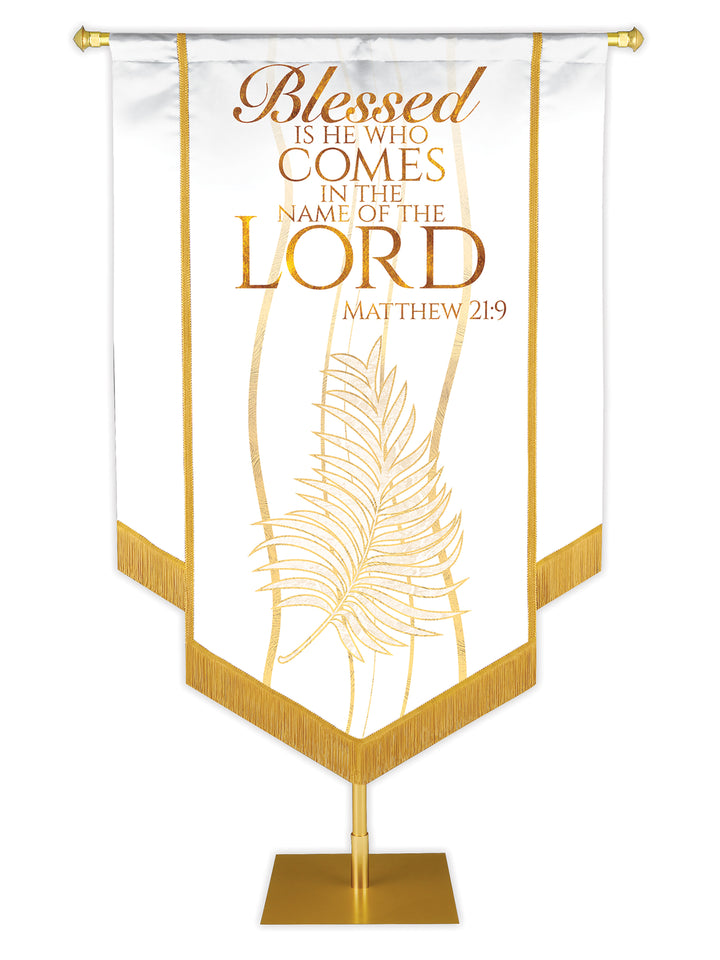 Experiencing God Palm, Blessed Is He Embellished Banner - Handcrafted Banners - PraiseBanners