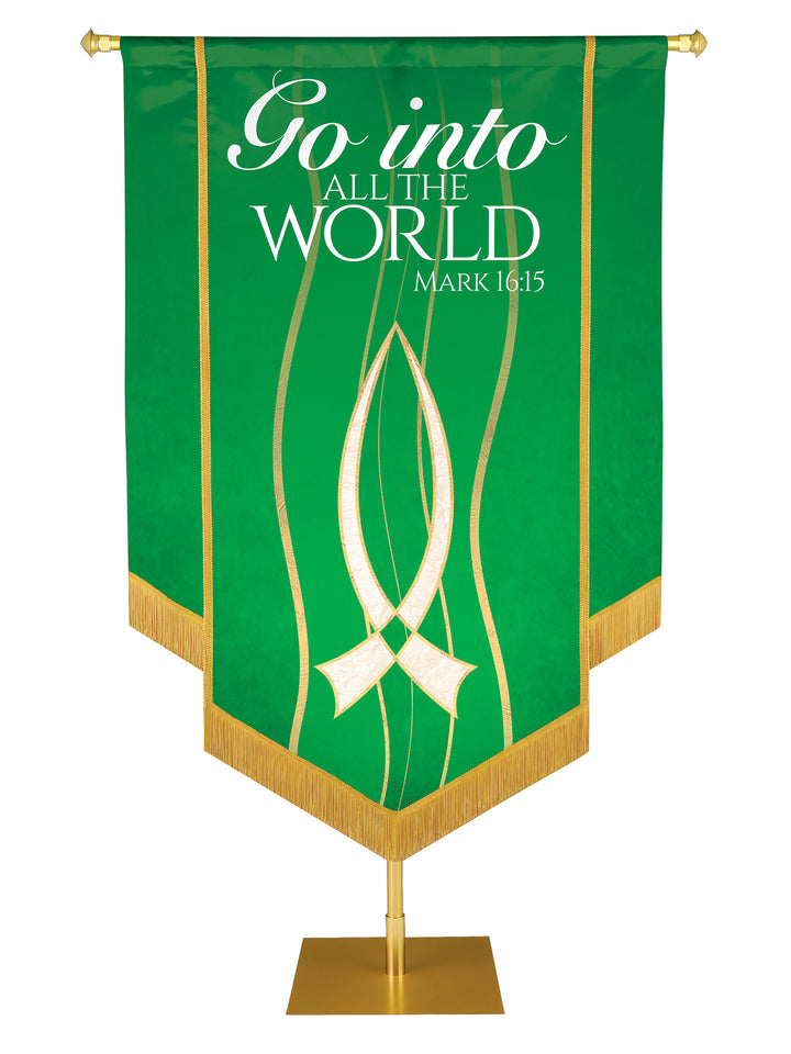 Experiencing God Fish, Go Into The World Embellished Banner - Handcrafted Banners - PraiseBanners