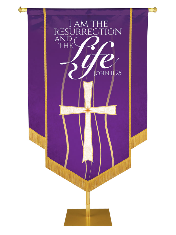 Experiencing God Cross, Resurrection And The Life Embellished Banner - Handcrafted Banners - PraiseBanners