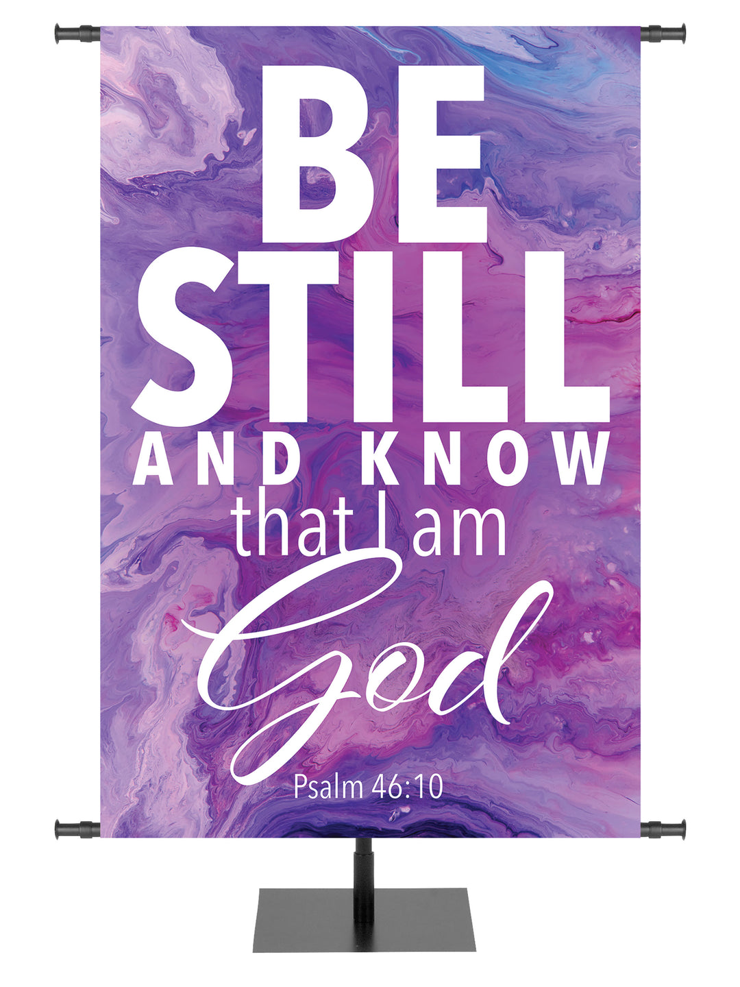 Church Gospel Impressions Be Still And Know That I Am God. Psalm 46:10. In Blue, Purple, Red and Teal.