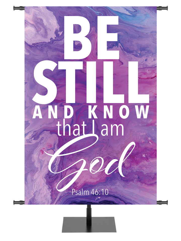 Church Gospel Impressions Be Still And Know That I Am God. Psalm 46:10. In Blue, Purple, Red and Teal.