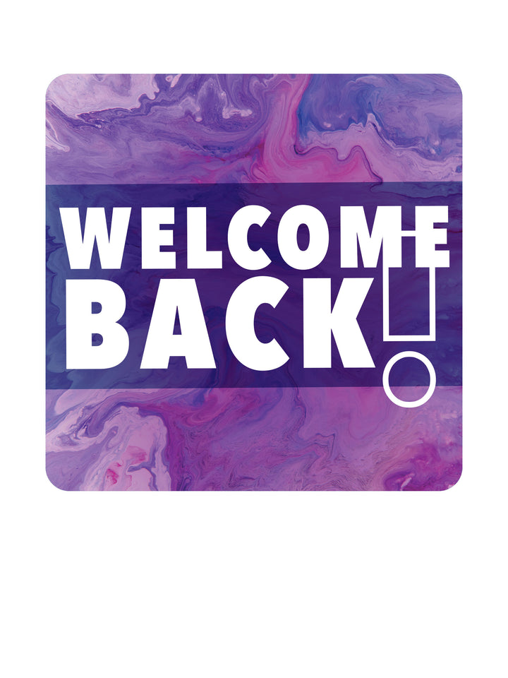 Gospel Impressions Design Welcome Back Hand Held Signs - Set of 4 - in Blue, Purple, Red, Teal