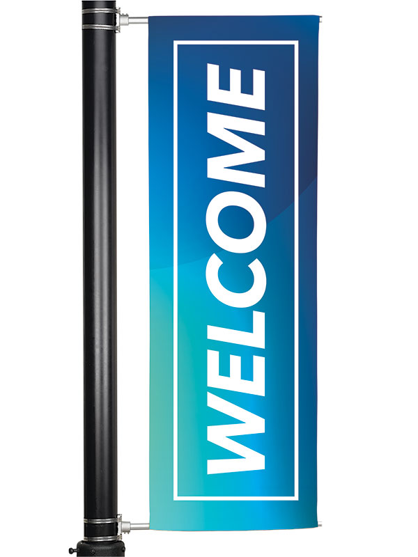 Light Pole Banner Welcome in Blue - Light Pole Banners - PraiseBanners