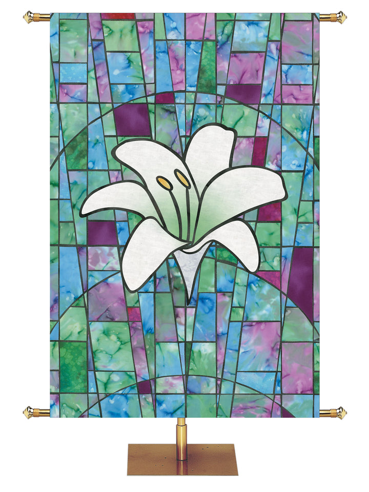 Lily Stained Glass Symbols of Faith Banner