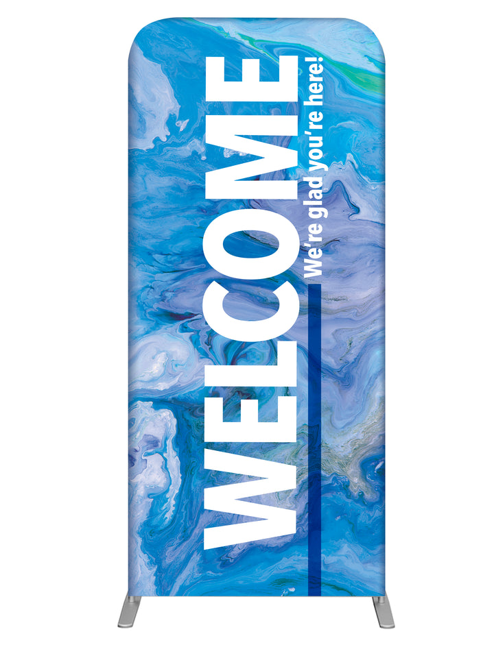 Church Welcome Tube Display Banner. Gospel Impressions design in Blue, Purple, Red and Teal