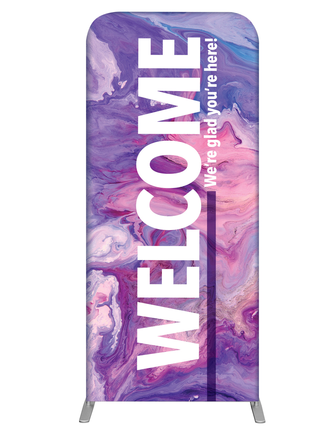 Church Welcome Tube Display Banner. Gospel Impressions design in Blue, Purple, Red and Teal