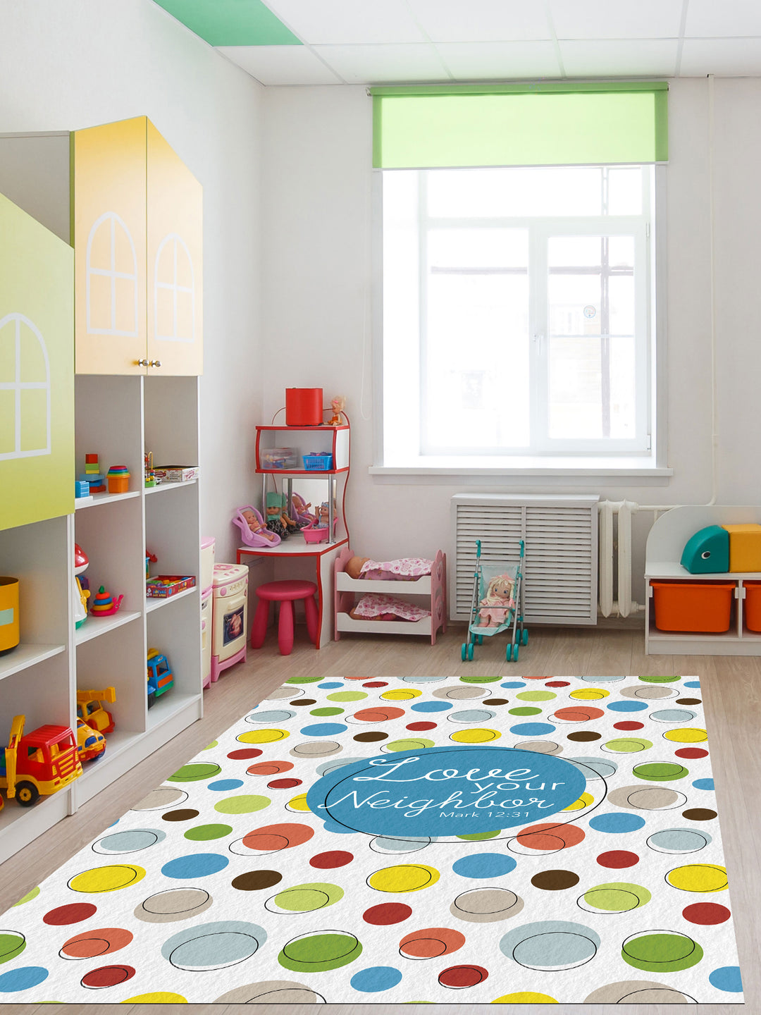 Polychrome Dots - Love Your Neighbor Vinyl Area Mat - Floors - PraiseBanners