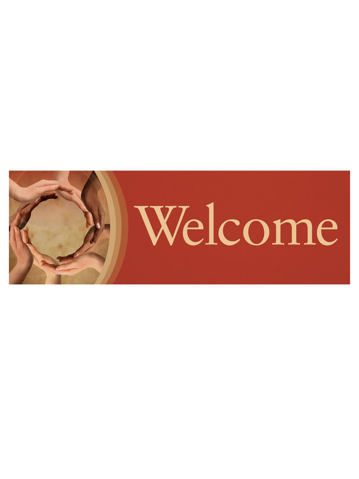 Stock Welcome Banner Hands Circle