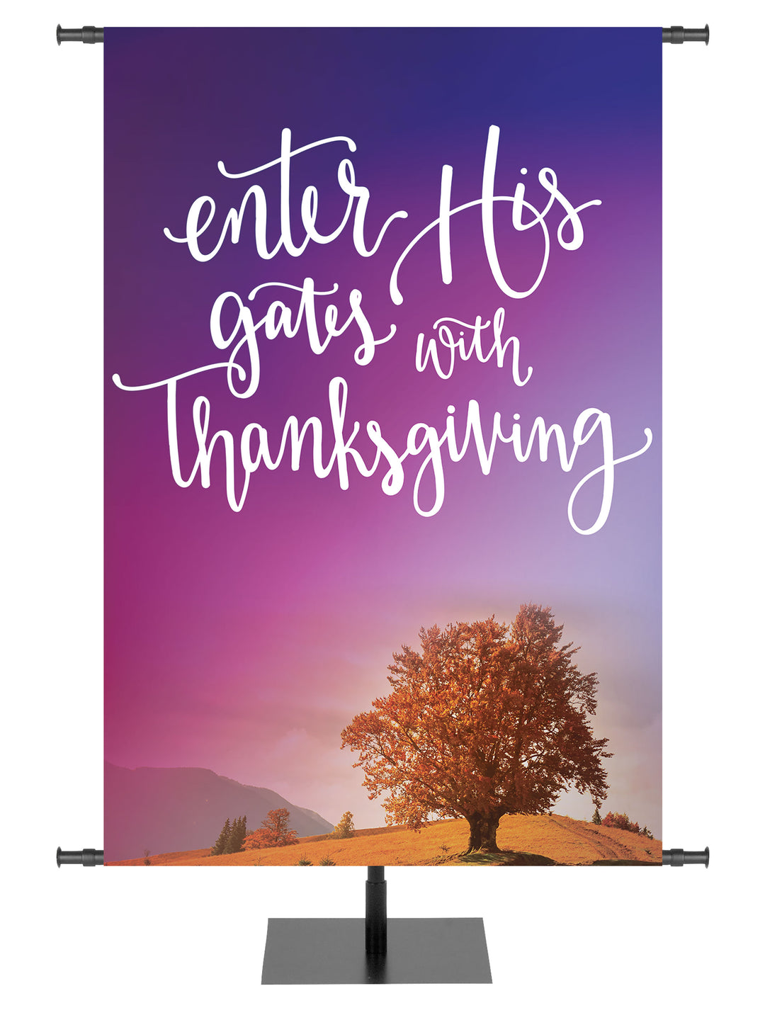 Enter His Gates Purple Tree On a Hill Church Banner